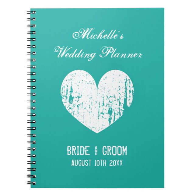 Turquoise blue wedding planner organizer notebook (Front)