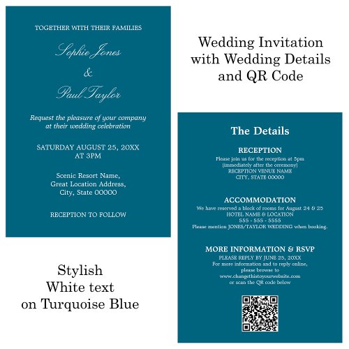 Turquoise Blue Wedding QR Code RSVP Invitation