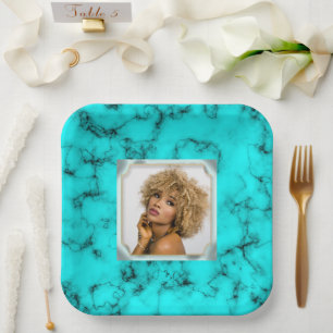 Turquoise blue western stone PHOTO girls party Paper Plates