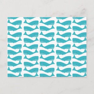 Turquoise Blue Whale Pattern Postcard
