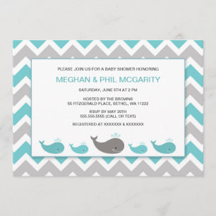 Turquoise Blue Whales Boy Baby Shower Invite
