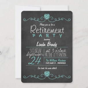 Turquoise Blue & White Chalkboard Retirement Party Invitation