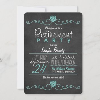 Turquoise Blue & White Chalkboard Retirement Party Invitation by Card_Stop at Zazzle