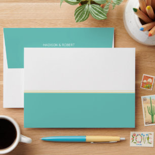 Turquoise Blue White Elegant Personalized Envelope