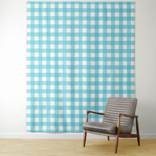 Turquoise Blue & White Gingham Check Tapestry
