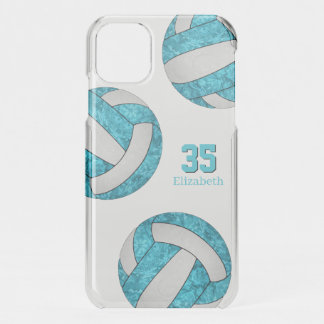 turquoise blue white girly volleyballs iPhone 11 case