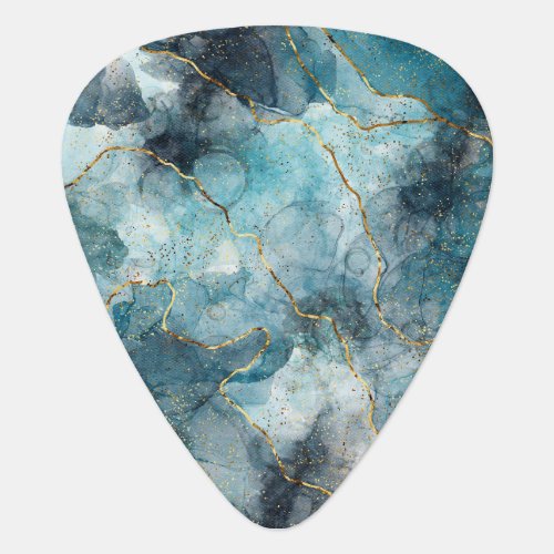 Turquoise Blue White Gold Lines  Guitar Pick