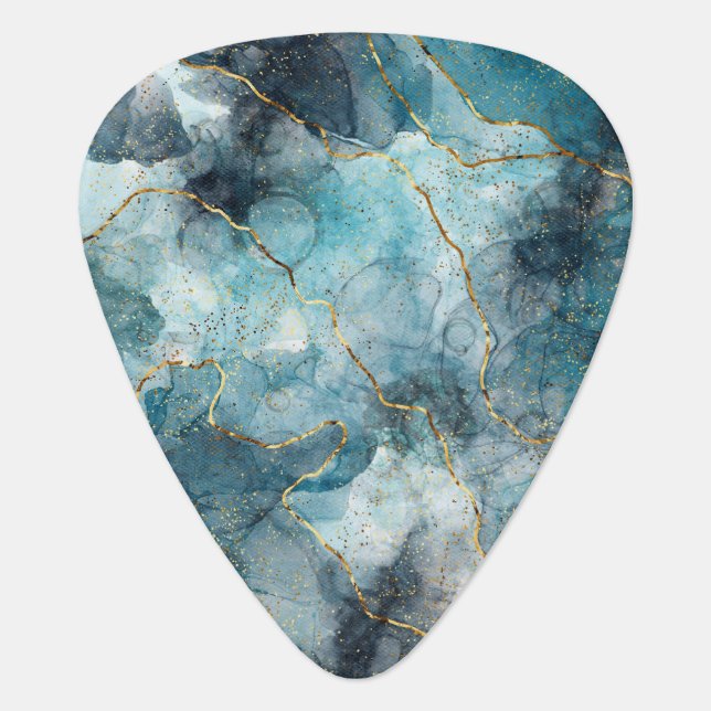 Turquoise Blue White Gold Lines  Guitar Pick (Front)