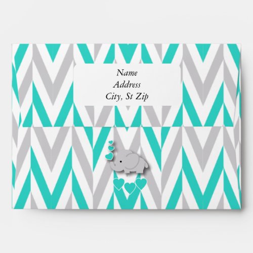 Turquoise Blue White Gray Elephant Baby Shower Envelope