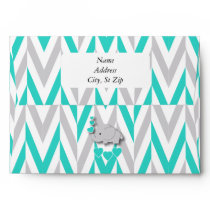 Turquoise Blue, White Gray Elephant Baby Shower Envelope