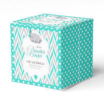 Turquoise Blue, White Gray Elephant Baby Shower Favor Boxes