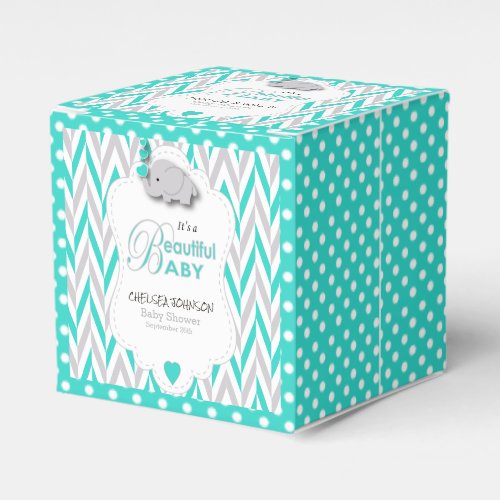 Turquoise Blue White Gray Elephant Baby Shower Favor Boxes