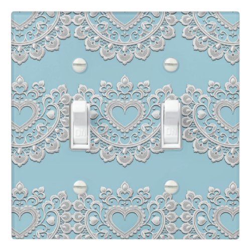 Turquoise Blue White Lace Heart Wedding Bridal Light Switch Cover