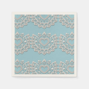 Turquoise Blue White Lace Heart Wedding Bridal Napkins