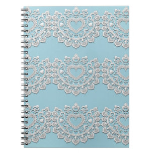 Turquoise Blue White Lace Heart Wedding Bridal Notebook