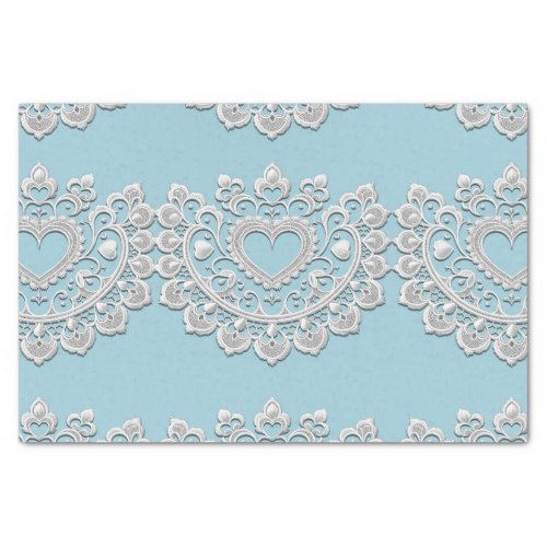 Turquoise Blue White Lace Heart Wedding Bridal Tissue Paper