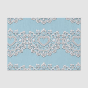 Turquoise Blue White Lace Heart Wedding Bridal Tissue Paper