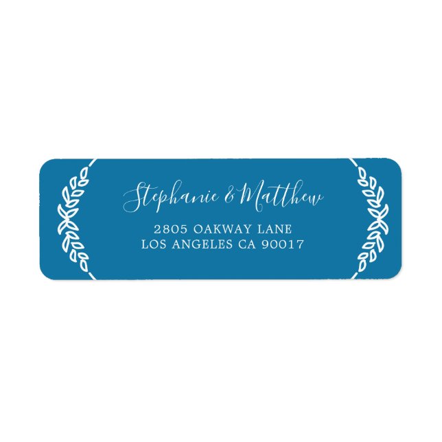 Turquoise Blue White Leaf Foliage Elegant Wedding Label (Front)