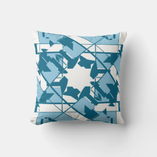 Turquoise Blue White Mediterranean Inspired Floral Throw Pillow