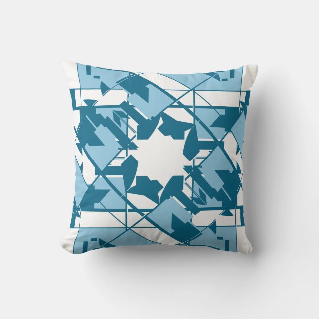 Turquoise Blue White Mediterranean Inspired Floral Throw Pillow (Front)