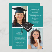 Turquoise Blue & White Photo Graduation Invitation (Front/Back)