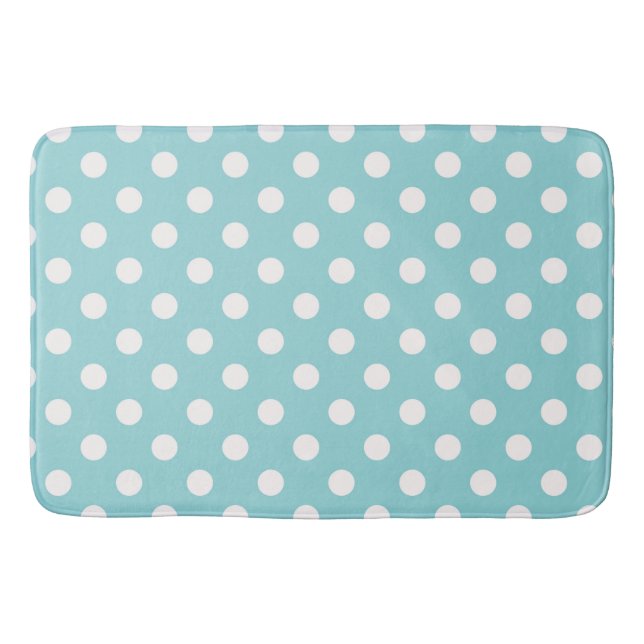Turquoise Blue & White Polka Dots Dot Bath Mat (Front)