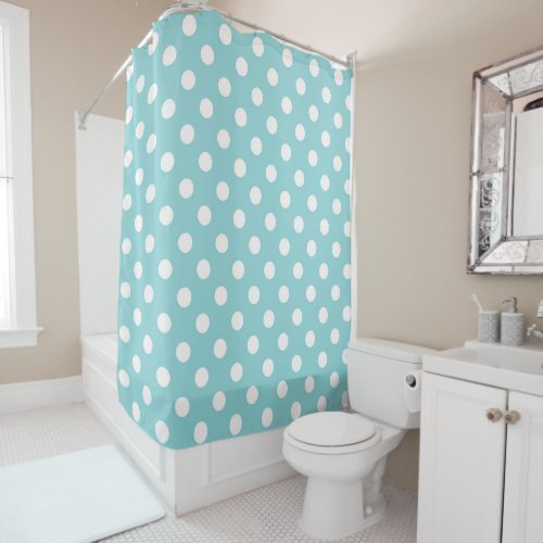 Turquoise Blue  White Polka Dots Dot Shower Curtain