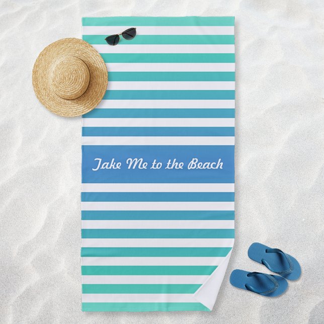 Turquoise Blue White Striped Personalized Beach Towel (Turquoise Blue White Striped Personalized Beach Towel)