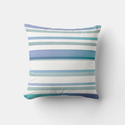 Turquoise Blue White Watercolor Stripes Throw Pillow