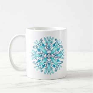 Turquoise Blue Winter Snowflake Flower Coffee Mug
