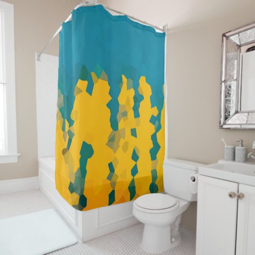 Turquoise Blue  Yellow Crystals Abstract Pattern Shower Curtain