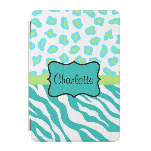 Turquoise Blue Zebra Leopard Skin Name Personalize iPad Mini Cover