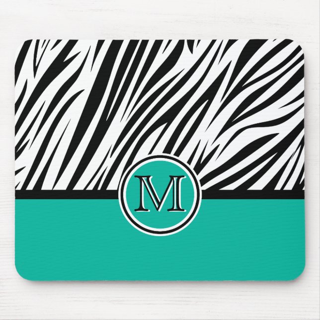 Turquoise Blue Zebra Monogram Pattern Mouse Pad (Front)