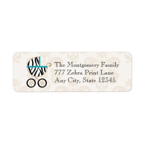 Turquoise Blue Zebra Print Baby Carriage Return Label