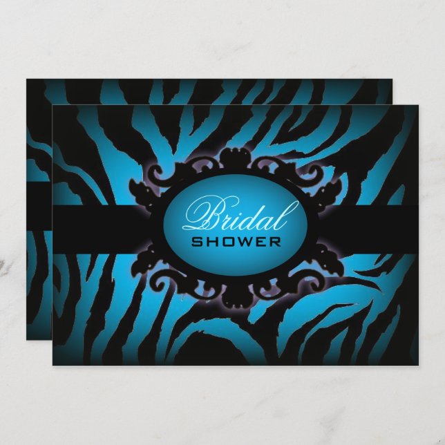 turquoise Blue zebra print Chic Bridal Shower Invitation (Front/Back)