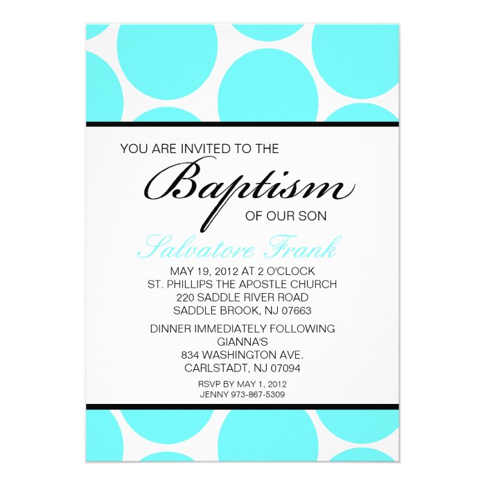 Turquoise BluePolka Dot Boys Baptism Invitation