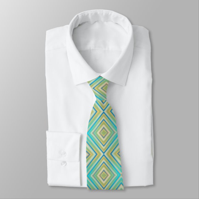 Turquoise Blues Alternative Diamond Pattern Neck Tie (Tied)