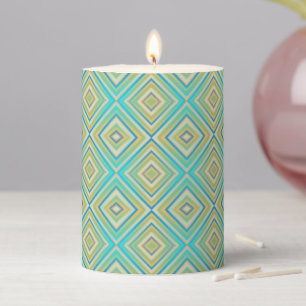 Turquoise Blues Alternative Diamond Pattern Pillar Candle