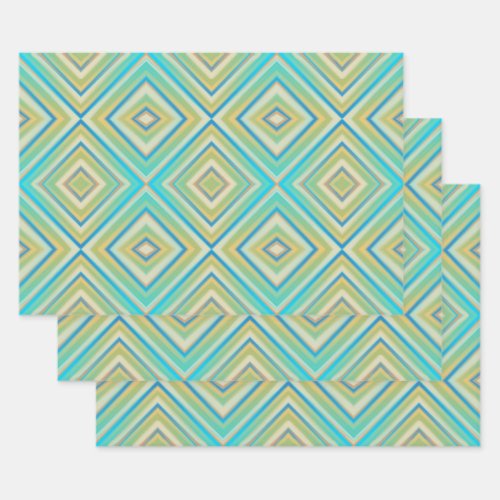 Turquoise Blues Alternative Diamond Pattern Wrapping Paper Sheets