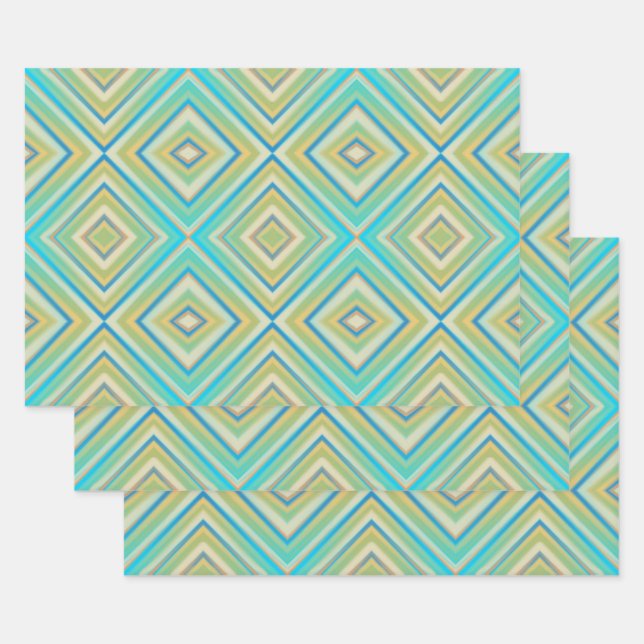Turquoise Blues Alternative Diamond Pattern Wrapping Paper Sheets (Set)