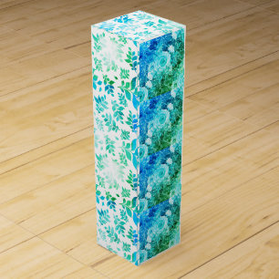 Turquoise Blues with Yellow and White, Floral Wine Box