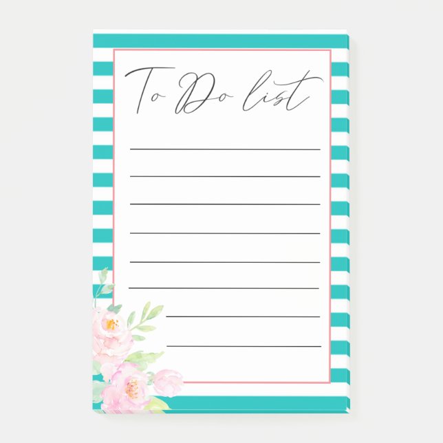 Turquoise Blush Peonies To Do List Notes (Front)