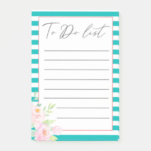 Turquoise Blush Peonies To Do List Post-It Notes