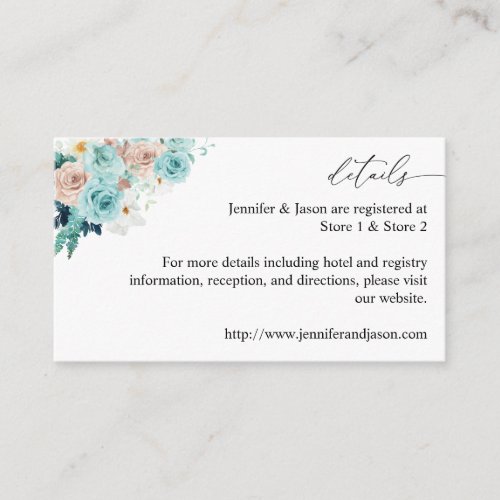 Turquoise  Blush Pink Floral Enclosure Card