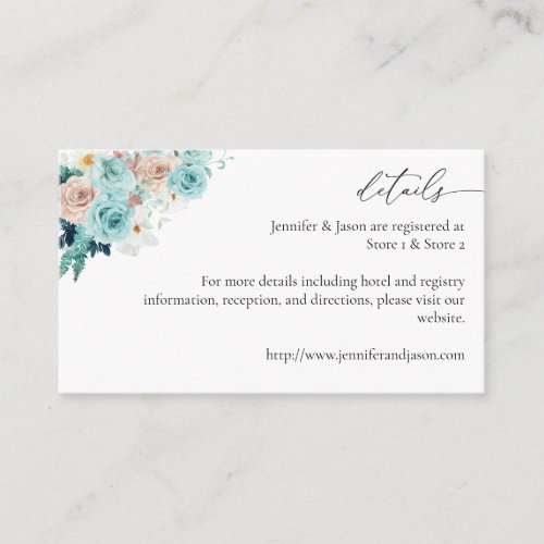 Turquoise  Blush Pink Floral Enclosure Card 2