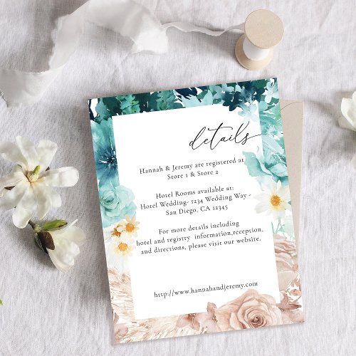 Turquoise  Blush Pink Floral Enclosure Card 3_V2