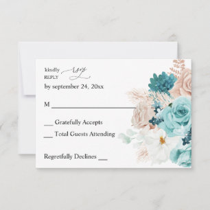 Turquoise & Blush Pink no Meal RSVP Card
