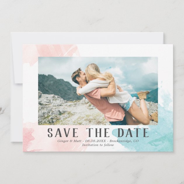 Turquoise & Blush Watercolor - Photo Save The Date