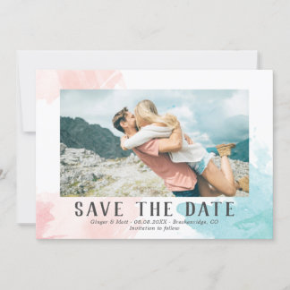 Turquoise &amp; Blush Watercolor - Photo Save the Date