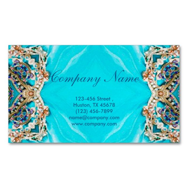 turquoise bohemian henna Pattern Yoga Instructor Magnetic Business Card (Front)